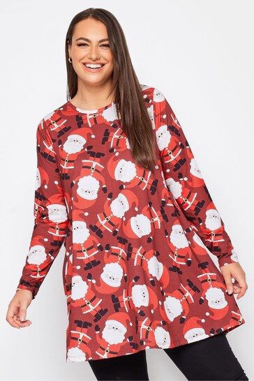 Yours Curve Red Novelty Long Sleeve Tunic