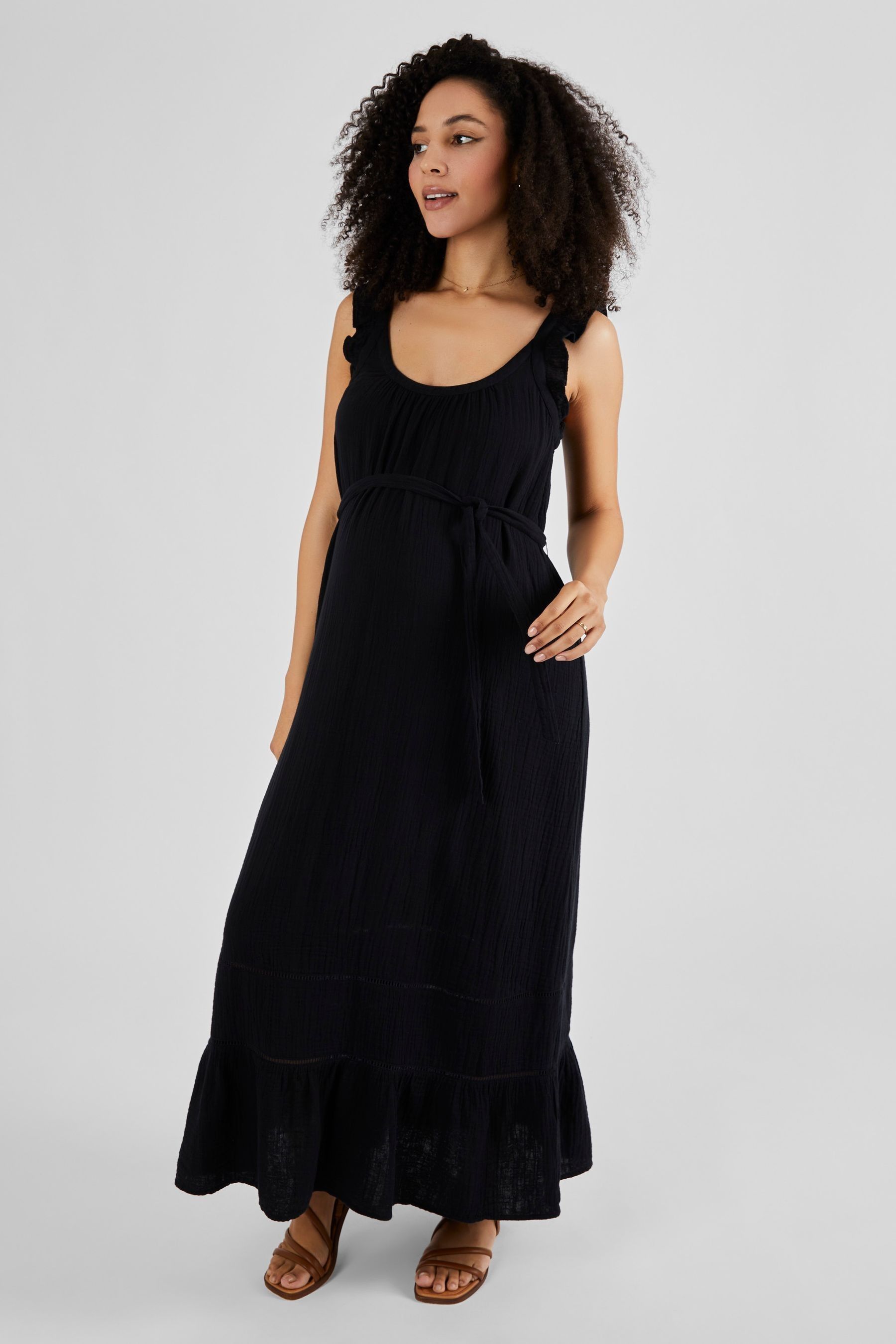 Buy JoJo Maman B b Black Flutter Sleeve Maternity Maxi Dress from