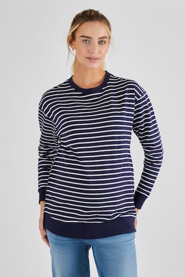 JoJo Maman Bébé Navy White Stripe Maternity & Nursing Sweatshirt