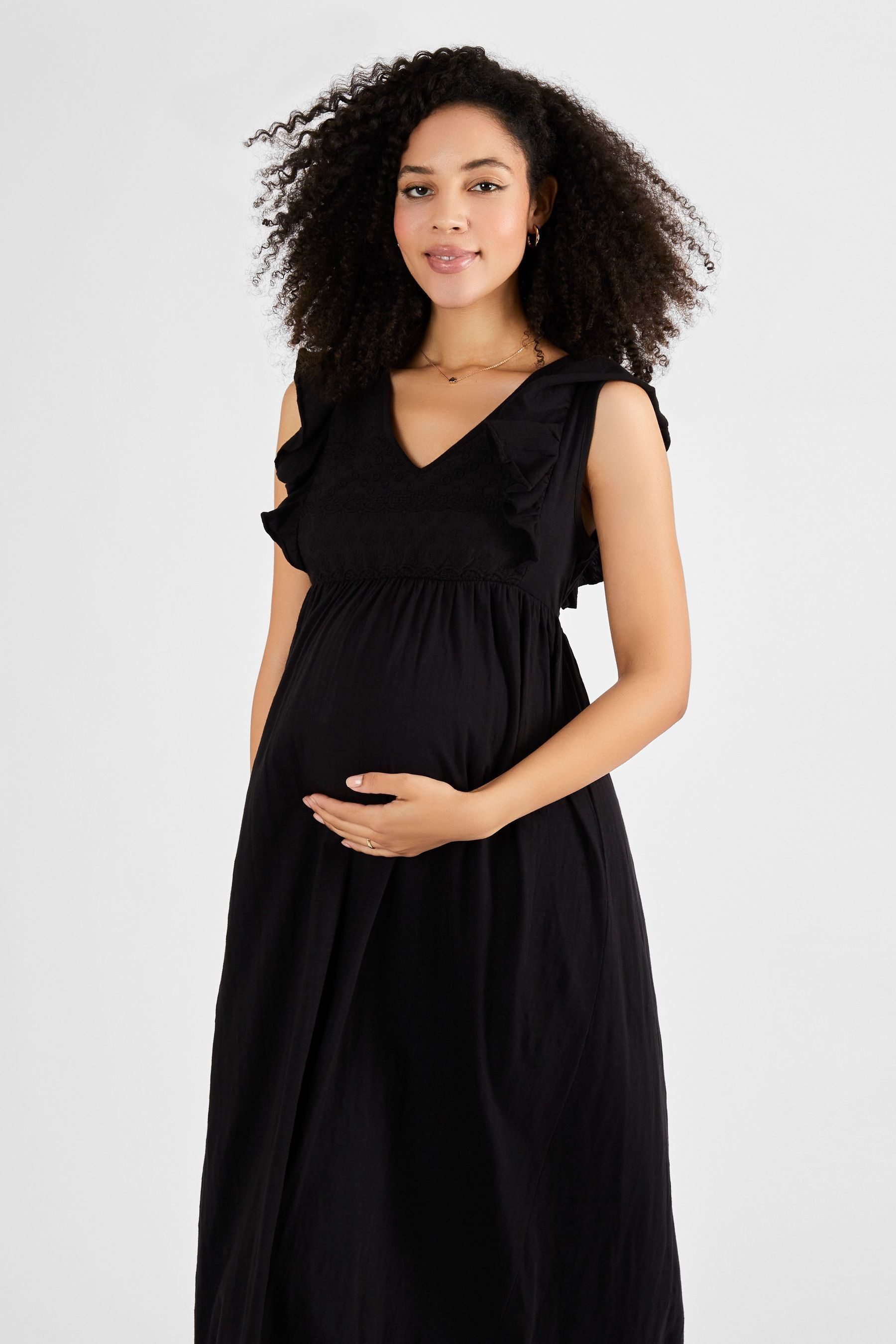 JoJo Maman B b Black Broderie Maternity Maxi Dress