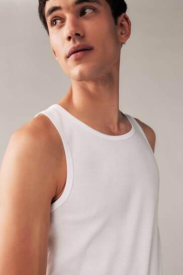 Buy White Ribbed Pure Cotton Vests 2 Pack from the Next UK online shop