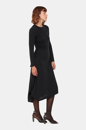 Whistles Asymmetric Jersey Midi Black Dress