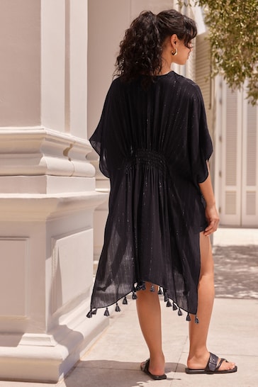 Black Sparkle Longline Kimono Cover-Up