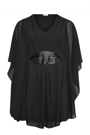 Yours Curve Black LUXE Embellished Waist Cape Top