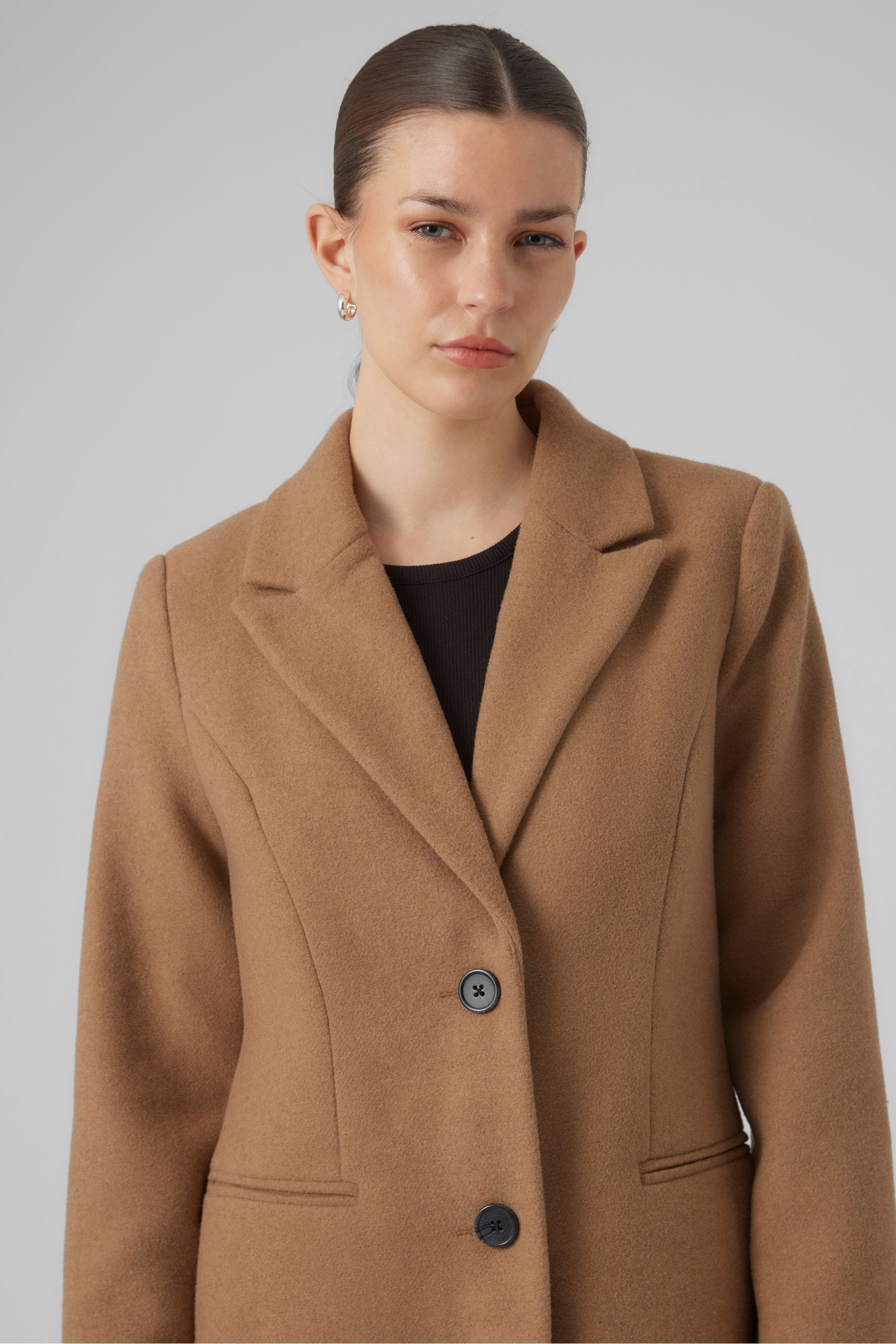 Buy VERO MODA Brown Longline Button Up Smart Wool Coat from the