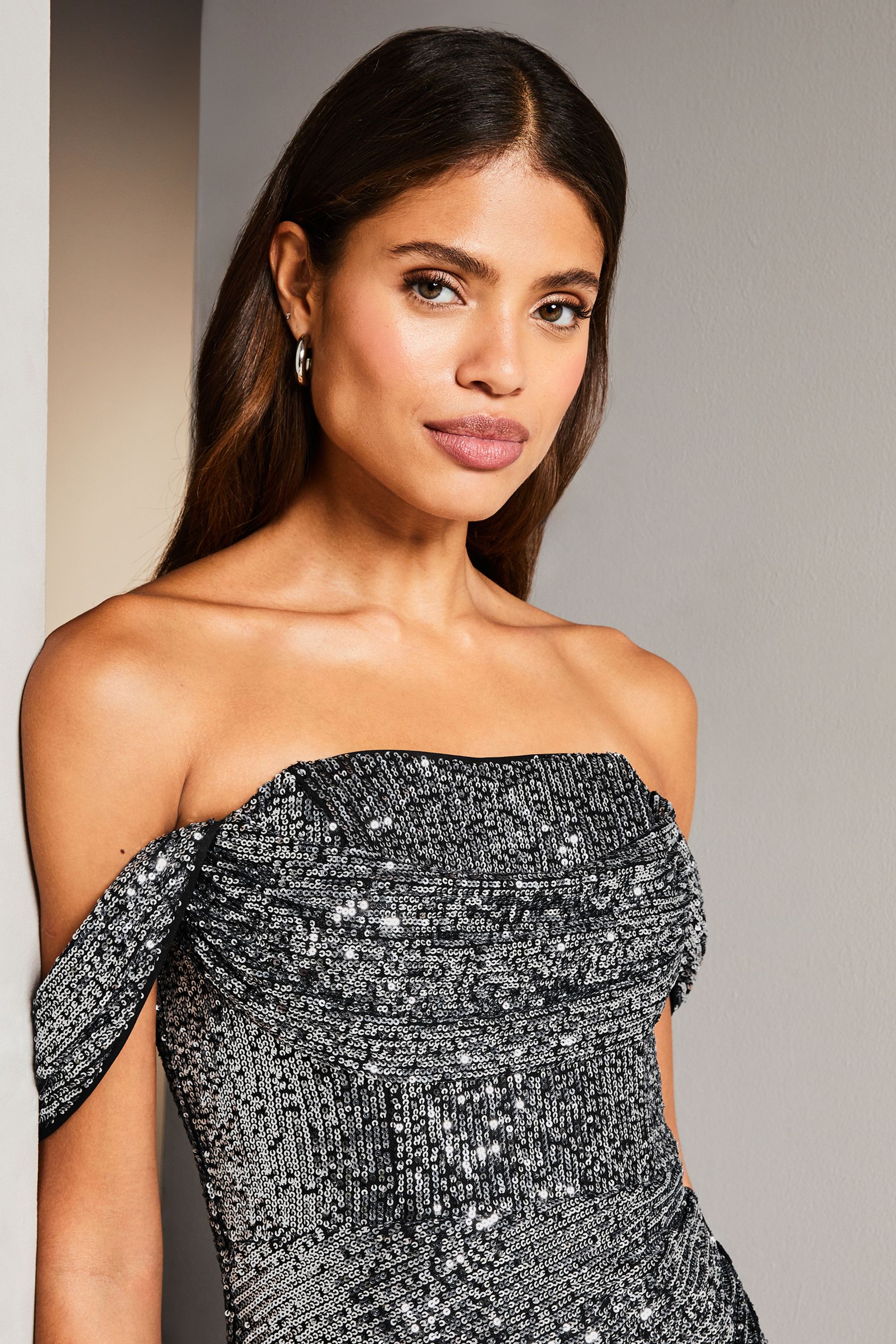 Lipsy sequin built discount up maxi dress