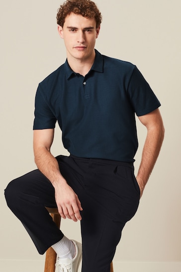 Navy Textured Short Sleeve Polo Shirt