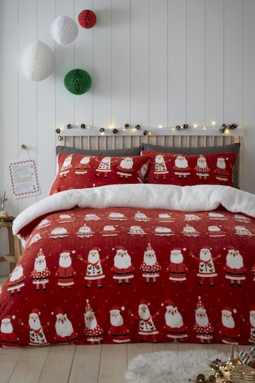 Bedlam Red Jolly Santa Plush Fleece Duvet Cover Set