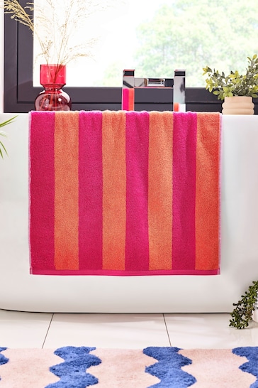 Pink/Orange Bright Block Stripe 100% Cotton Towel
