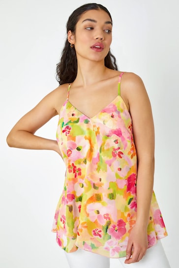 Dusk Yellow Floral Print Double Layer Cami Top
