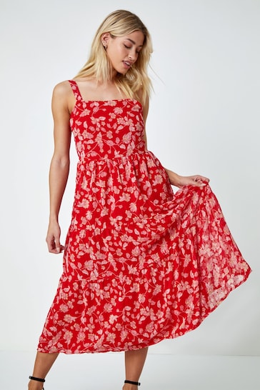Dusk Red Floral Print Tie Mini Dress