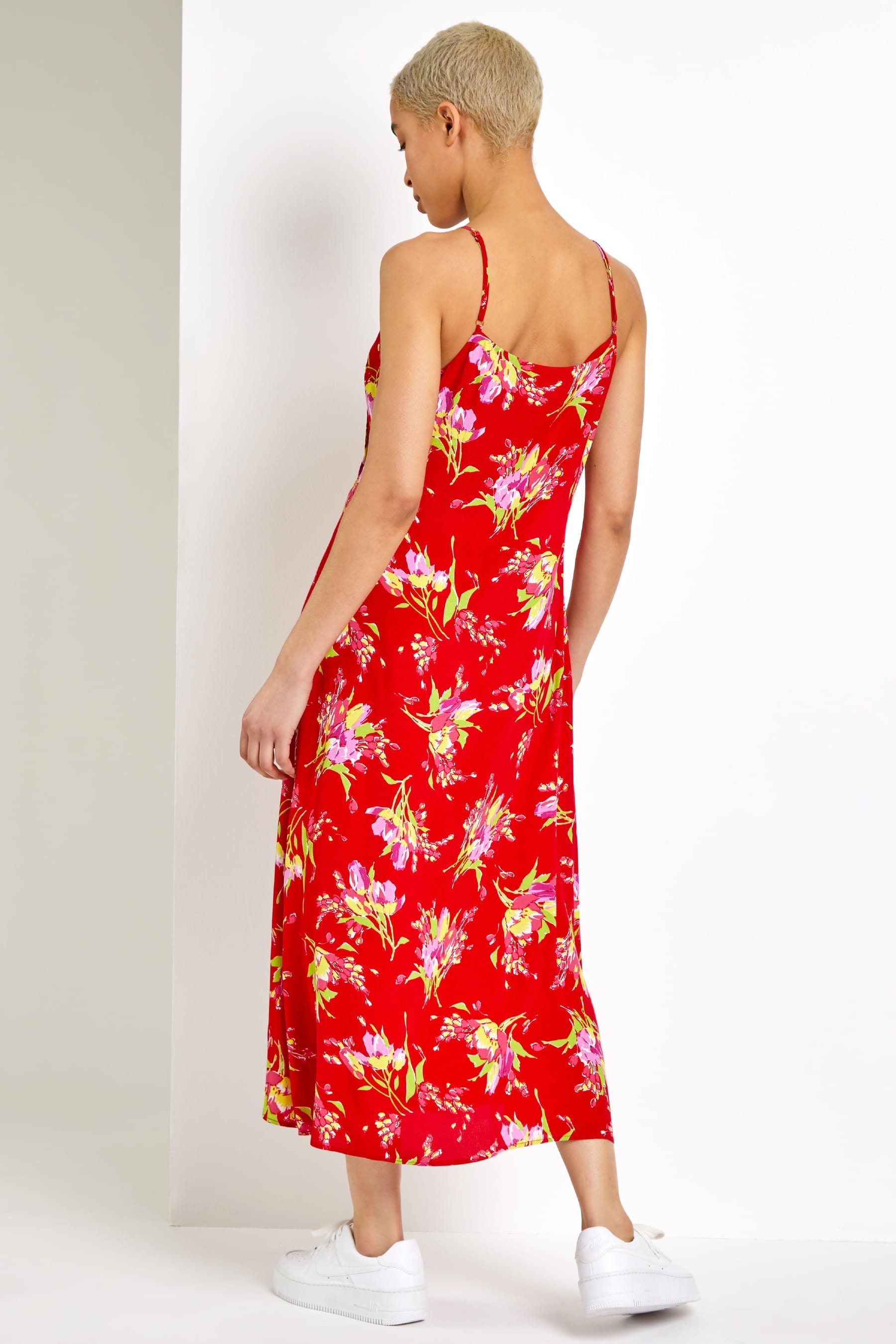 Buy Dusk Red Strappy Floral Square Neck Midi Dress from the Next UK online shop