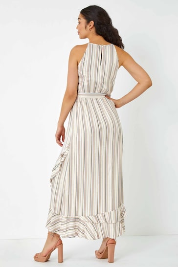 Dusk White Stripe Print Frill Detail Maxi Dress