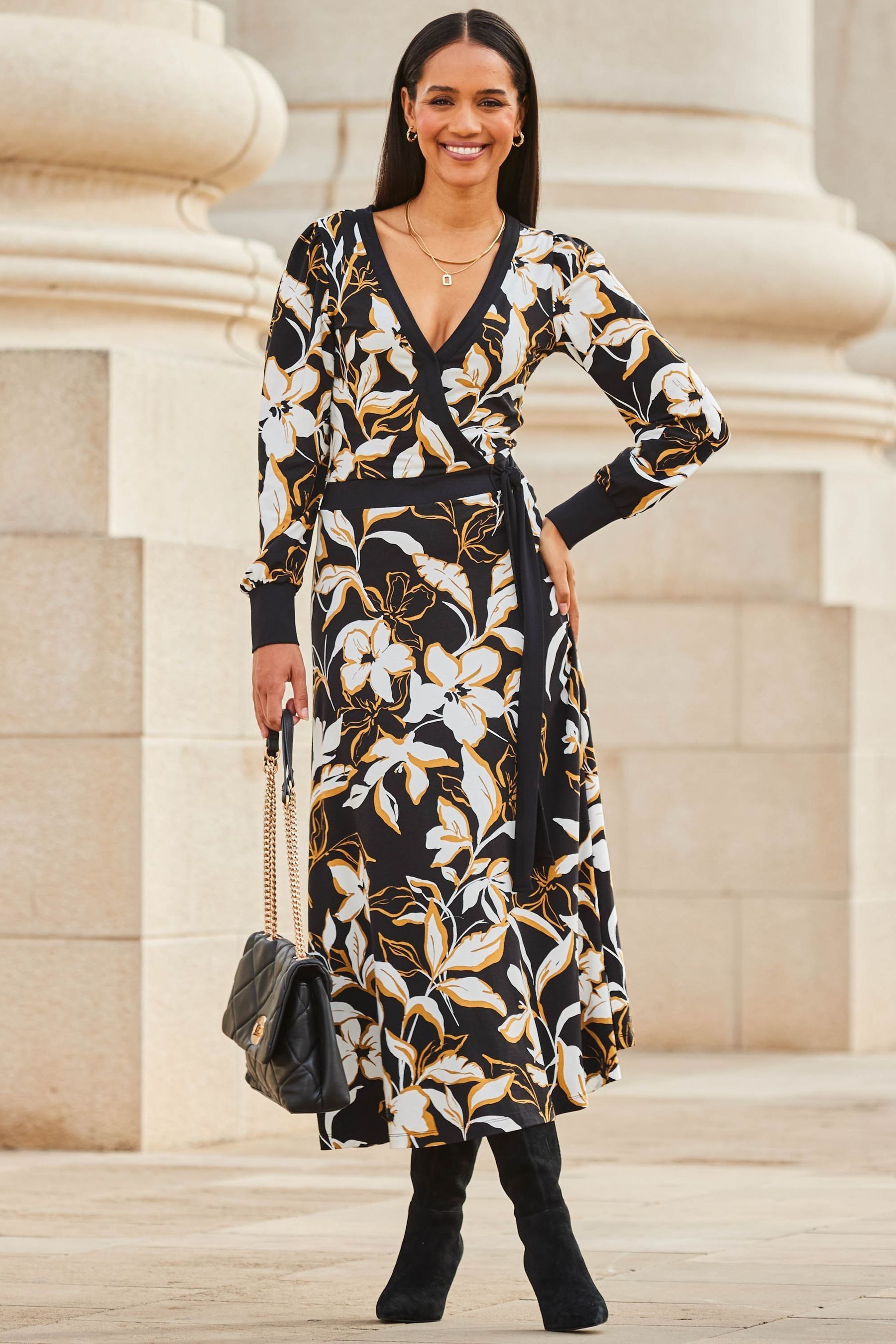 Long black flower dress cheap