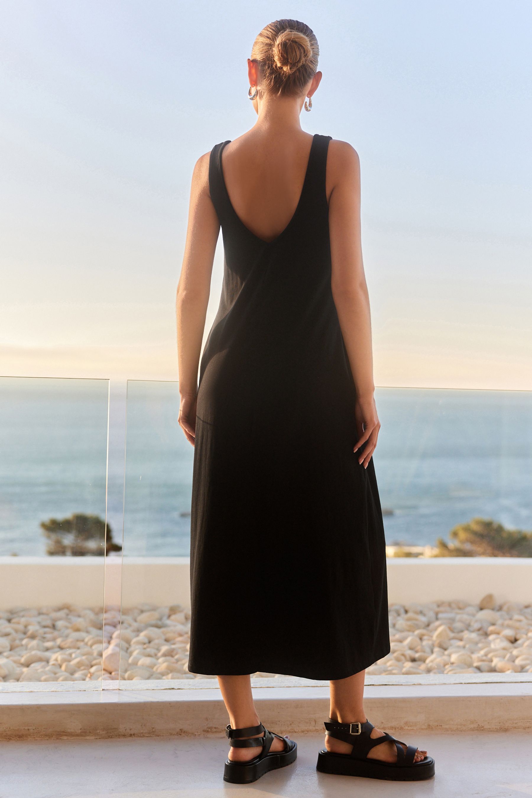 Black 100 Cotton Sleeveless Jersey Dress