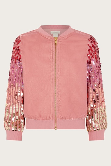 Monsoon Pink Velvet Sequin Bomber Jacket
