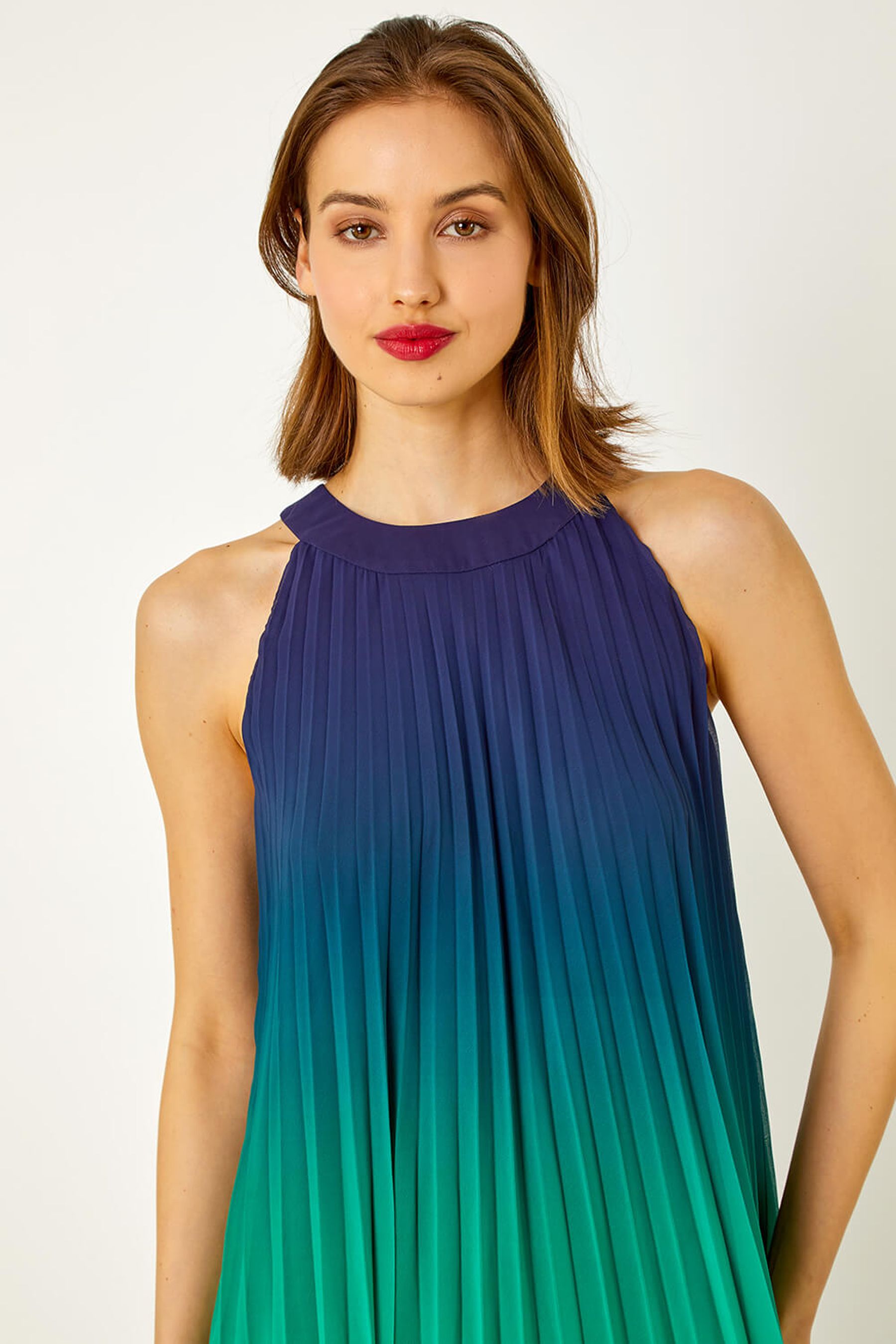 Buy Roman Blue Ombre Halter Neck Pleated Swing Dress from the Next