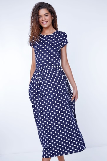 Roman Blue Stretch Jersey Spot Maxi Dress