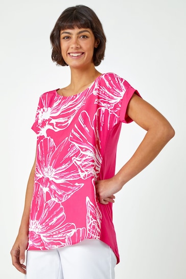 Roman Pink Linear Floral Print T-Shirt
