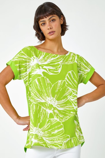 Roman Green Linear Floral Print T-Shirt