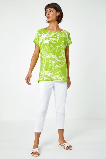 Roman Green Linear Floral Print T-Shirt