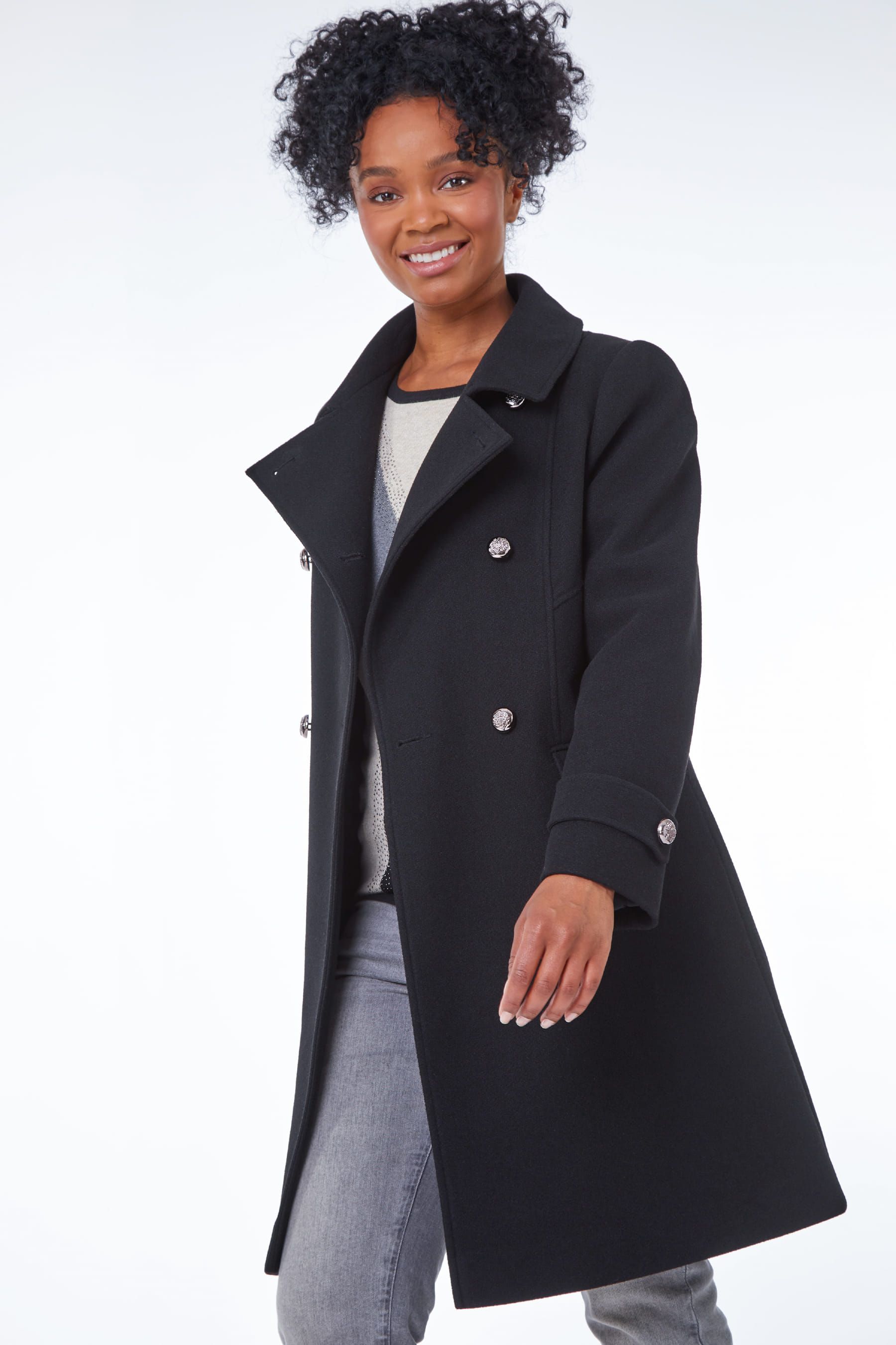 Roman Black Petite Double Breasted Military Coat