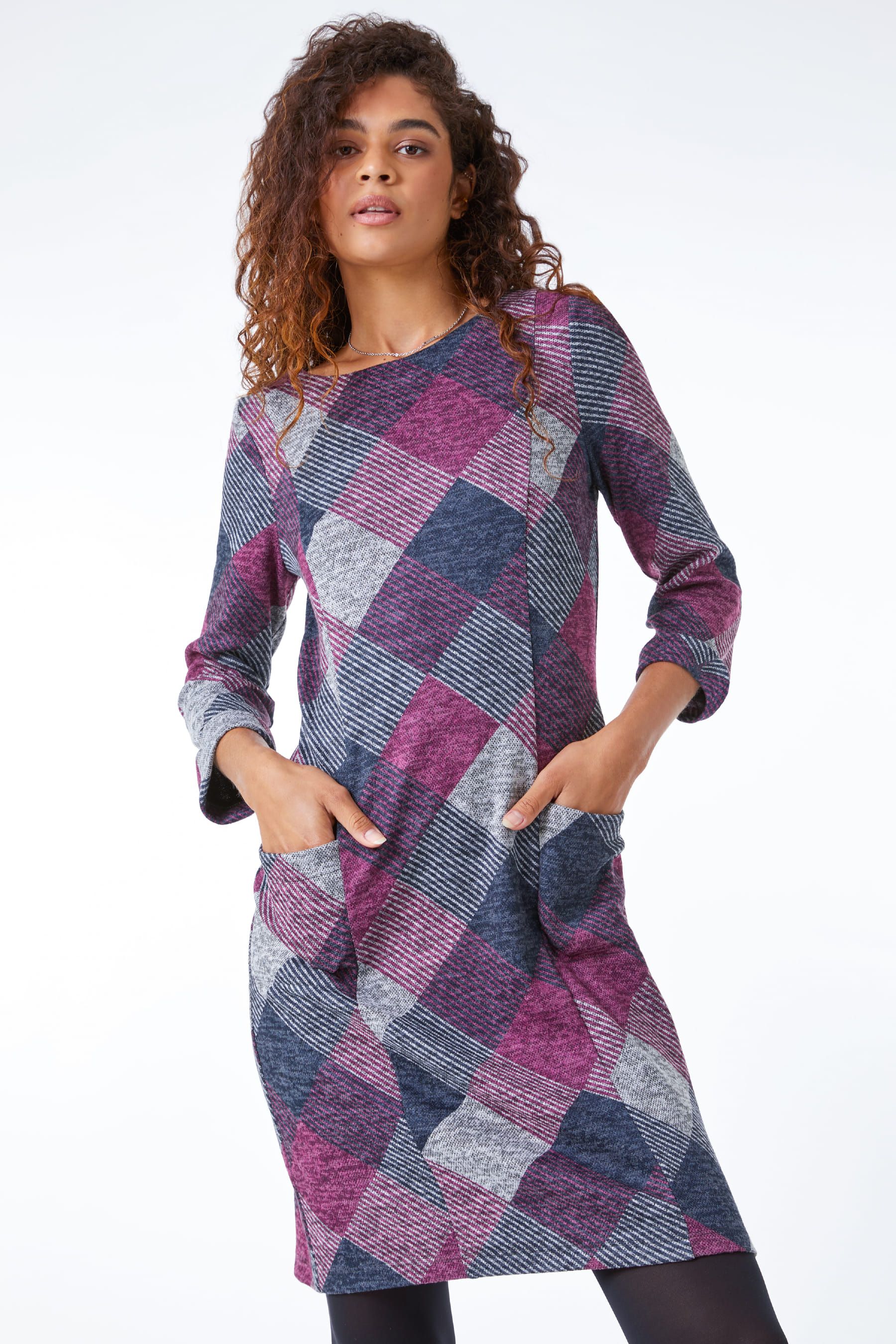 Buy Roman Pink Check Print Pocket Shift Dress from the Next UK