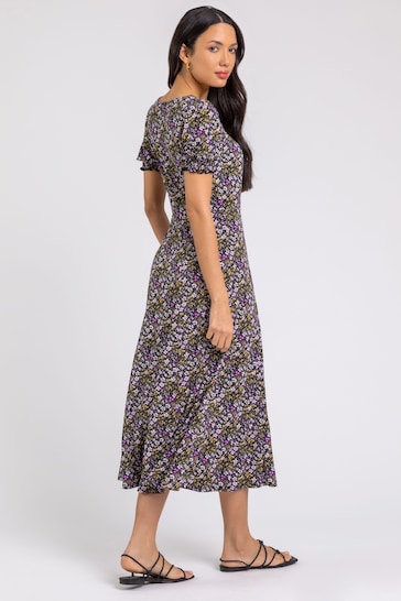 Roman Purple Ditsy Floral Ruched Maxi Dress