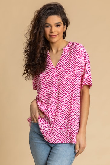 Roman Pink Spot Print V-Neck Tunic Top