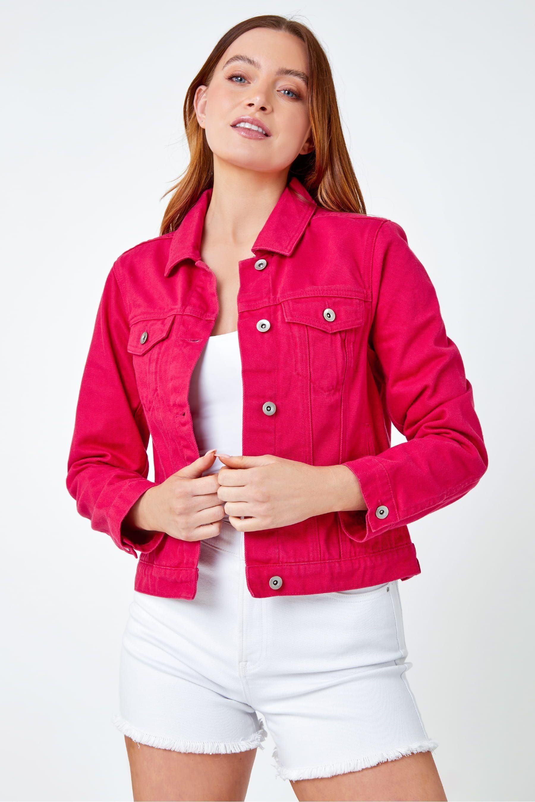 Dark pink denim jacket online