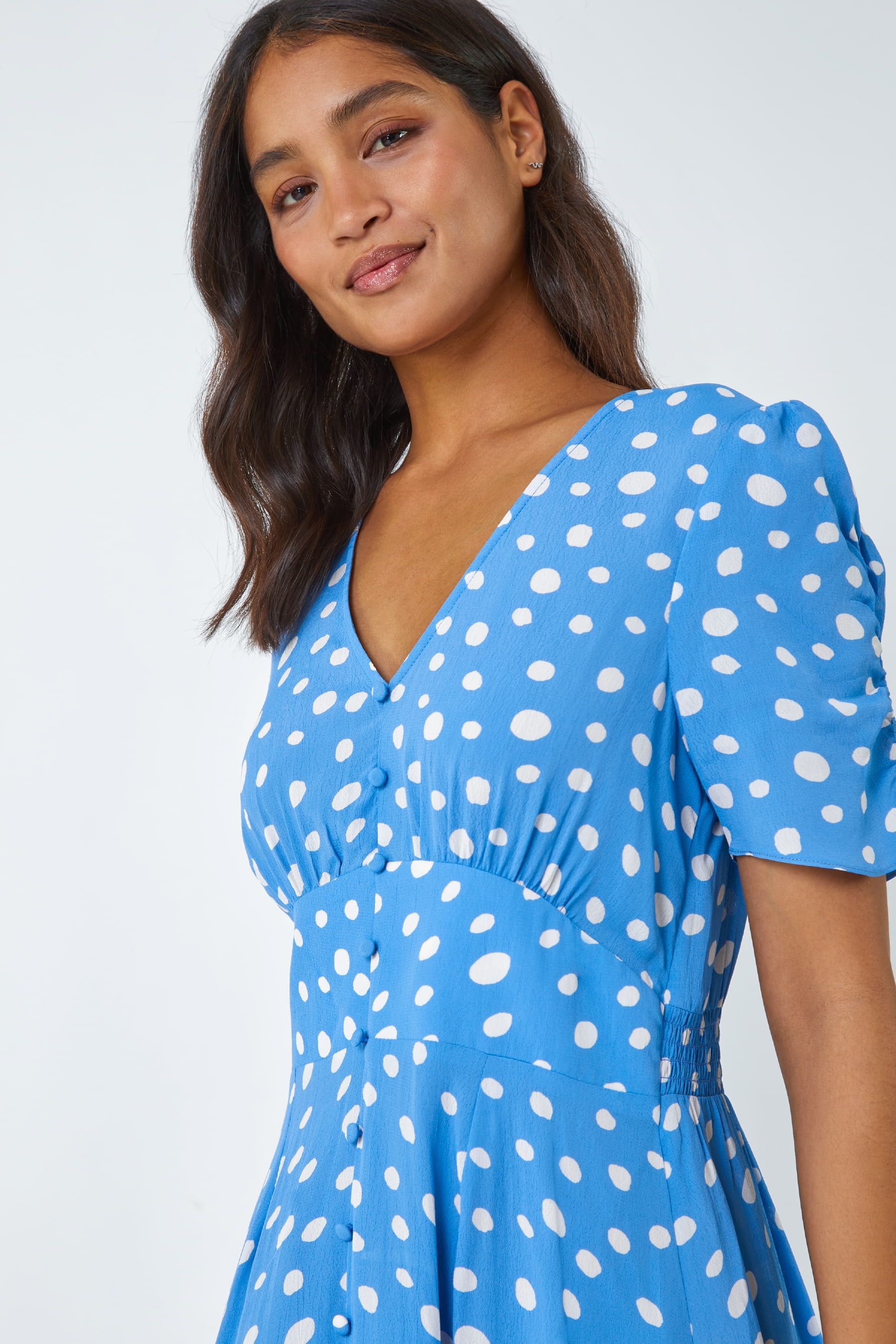 Sky blue best sale polka dot dress