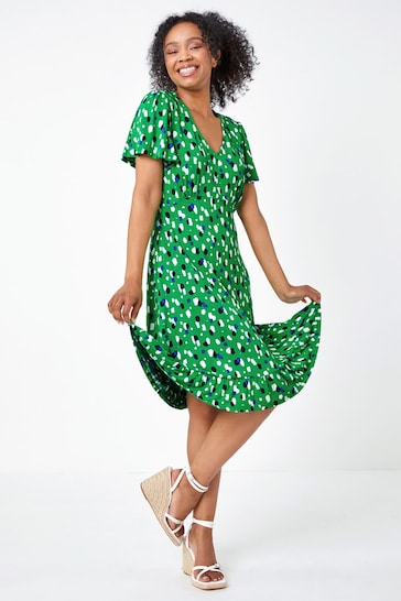 Roman Green Petite Spot Stretch Tea Dress