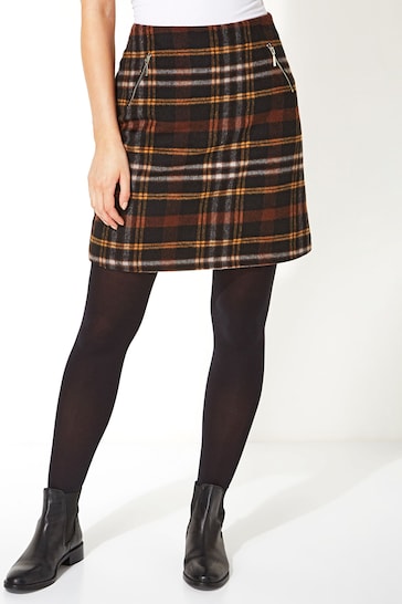 Buy Roman Black Originals Checked Zip Detail Brushed Skirt from the ...