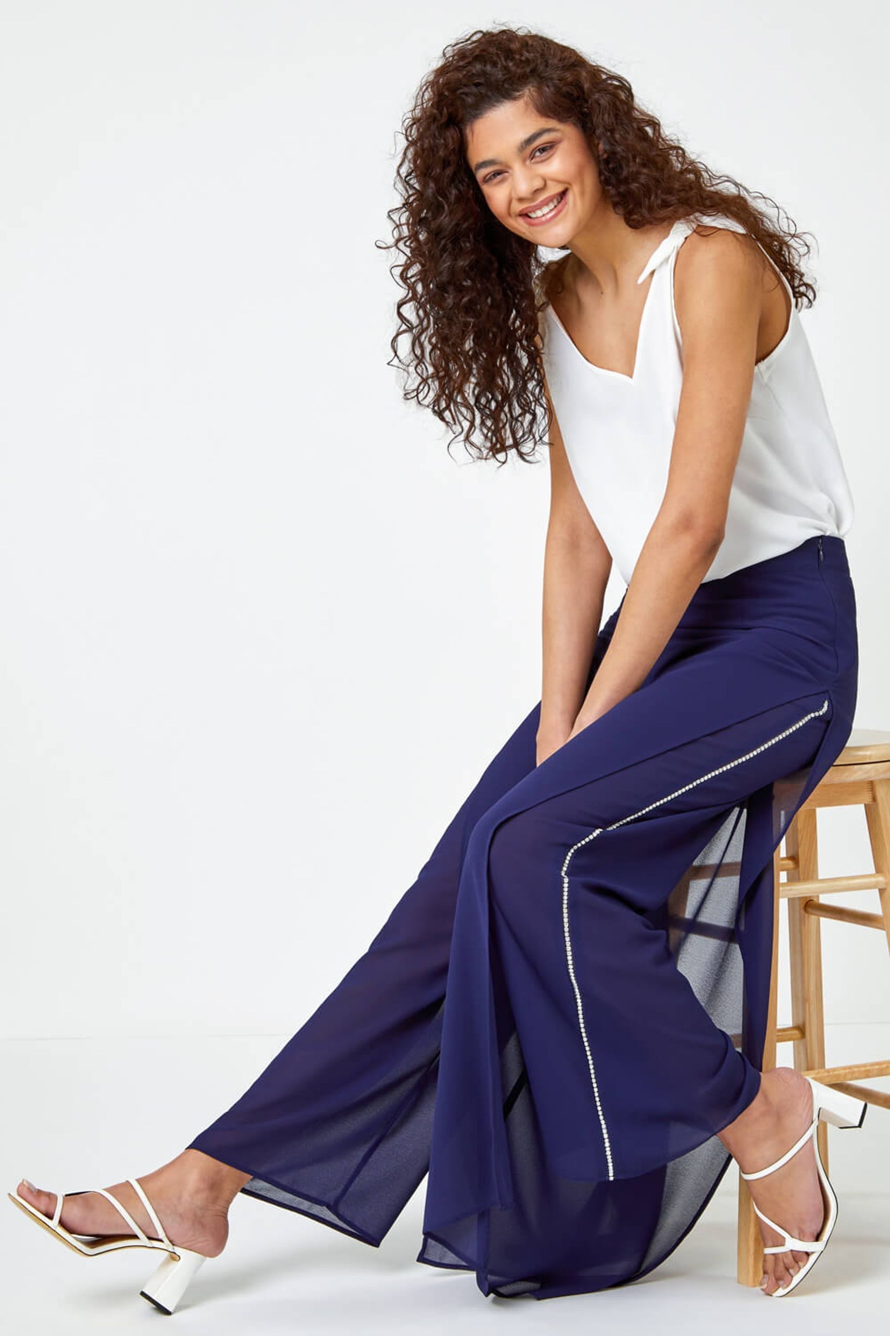 Wide leg chiffon trousers uk cheap