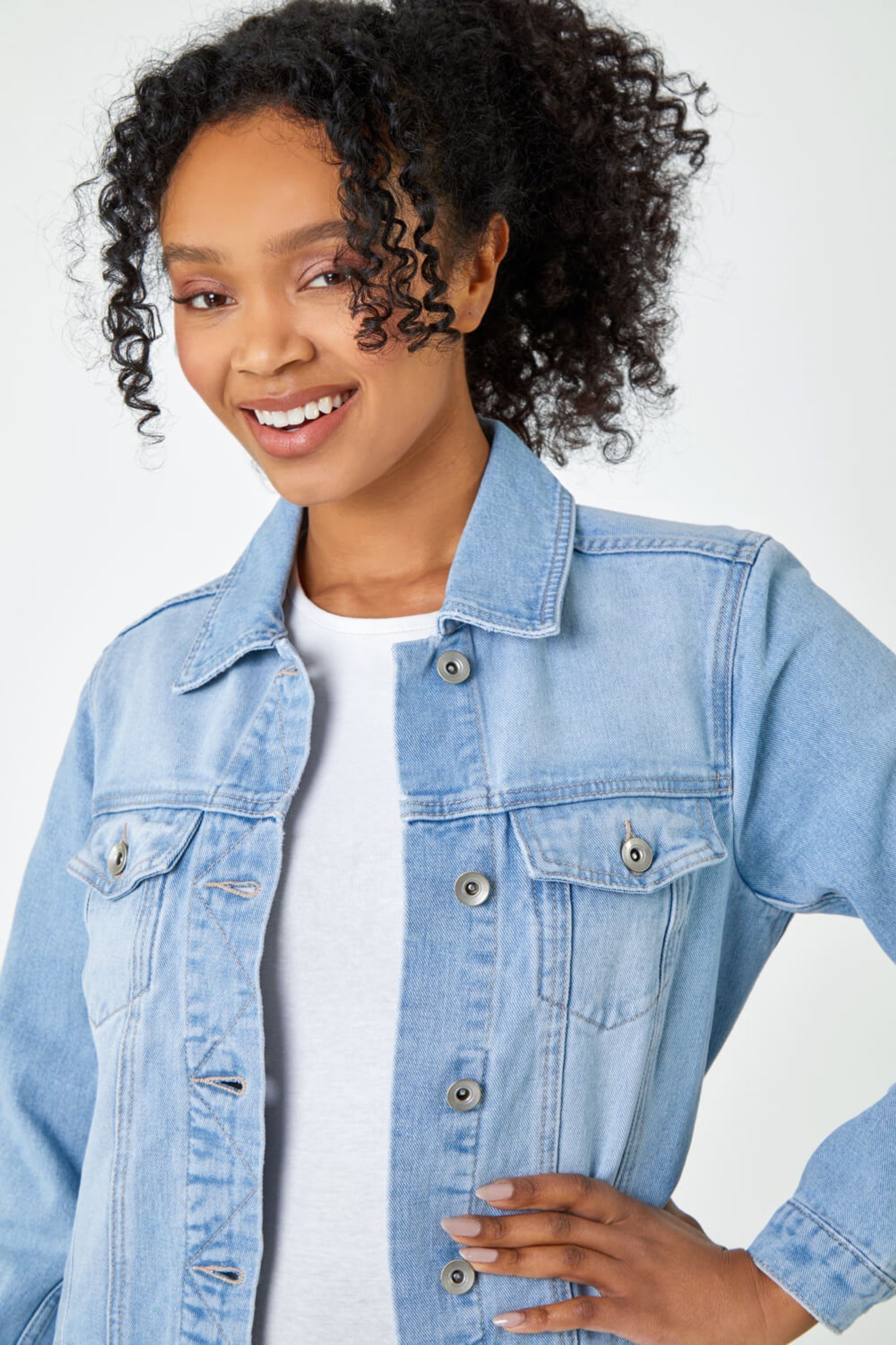 Buy Roman Blue Petite Bleached Denim Jacket from the Next UK