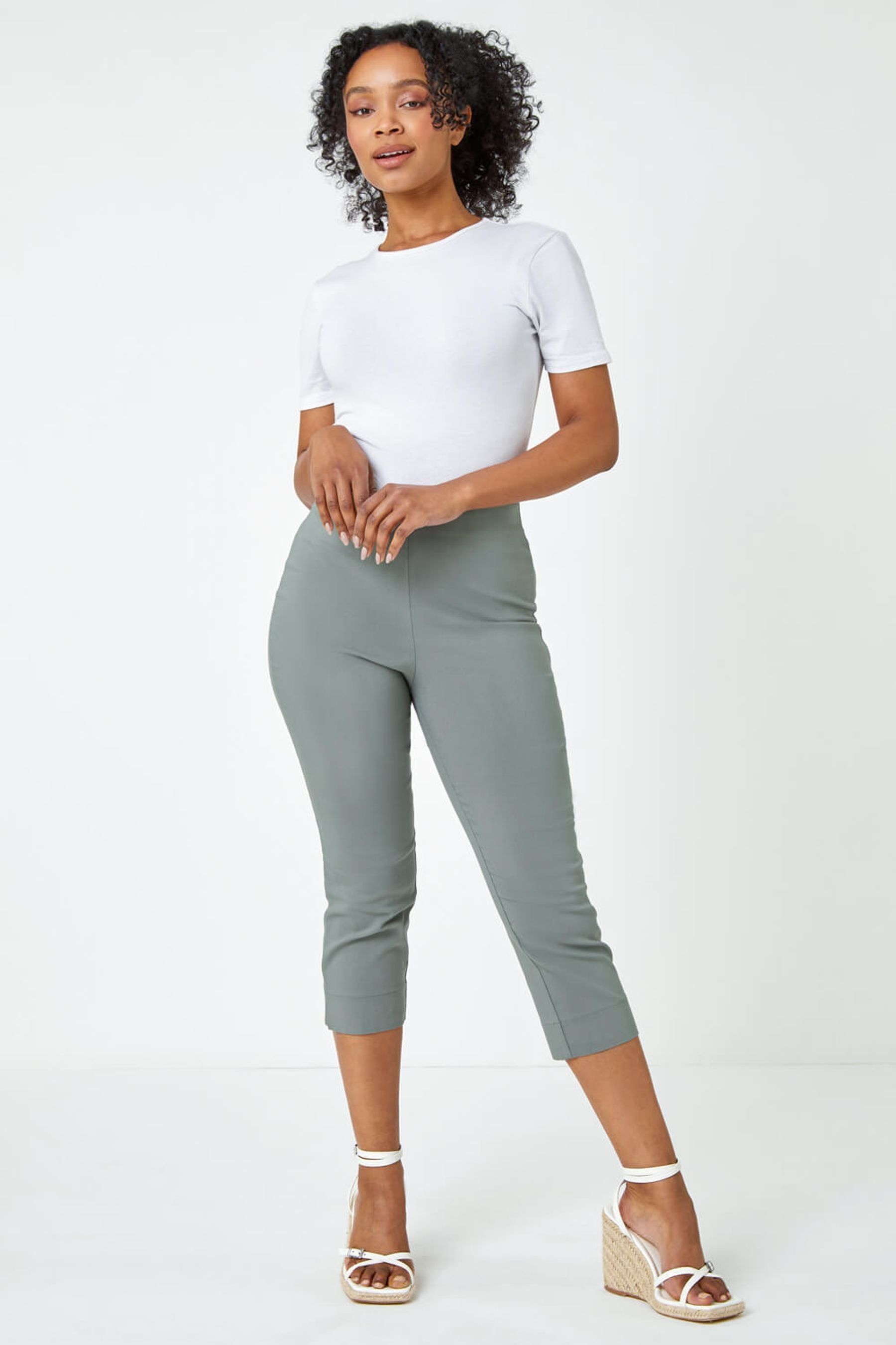 Buy Roman Green Curve Cropped Stretch Trousers from the Next UK