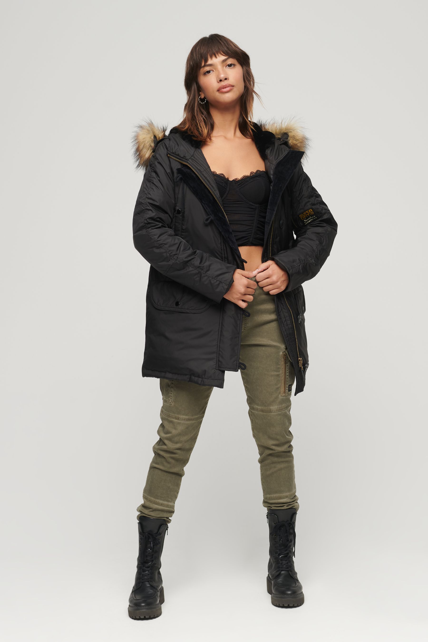 Buy Superdry Black Military Hooded MA1 Parka Coat from the Next UK