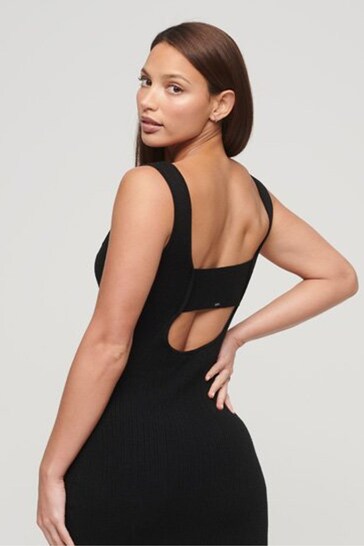 Superdry Black Backless Knitted Mini Dress