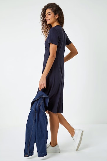 Roman Blue Fit & Flare Cotton Midi Dress
