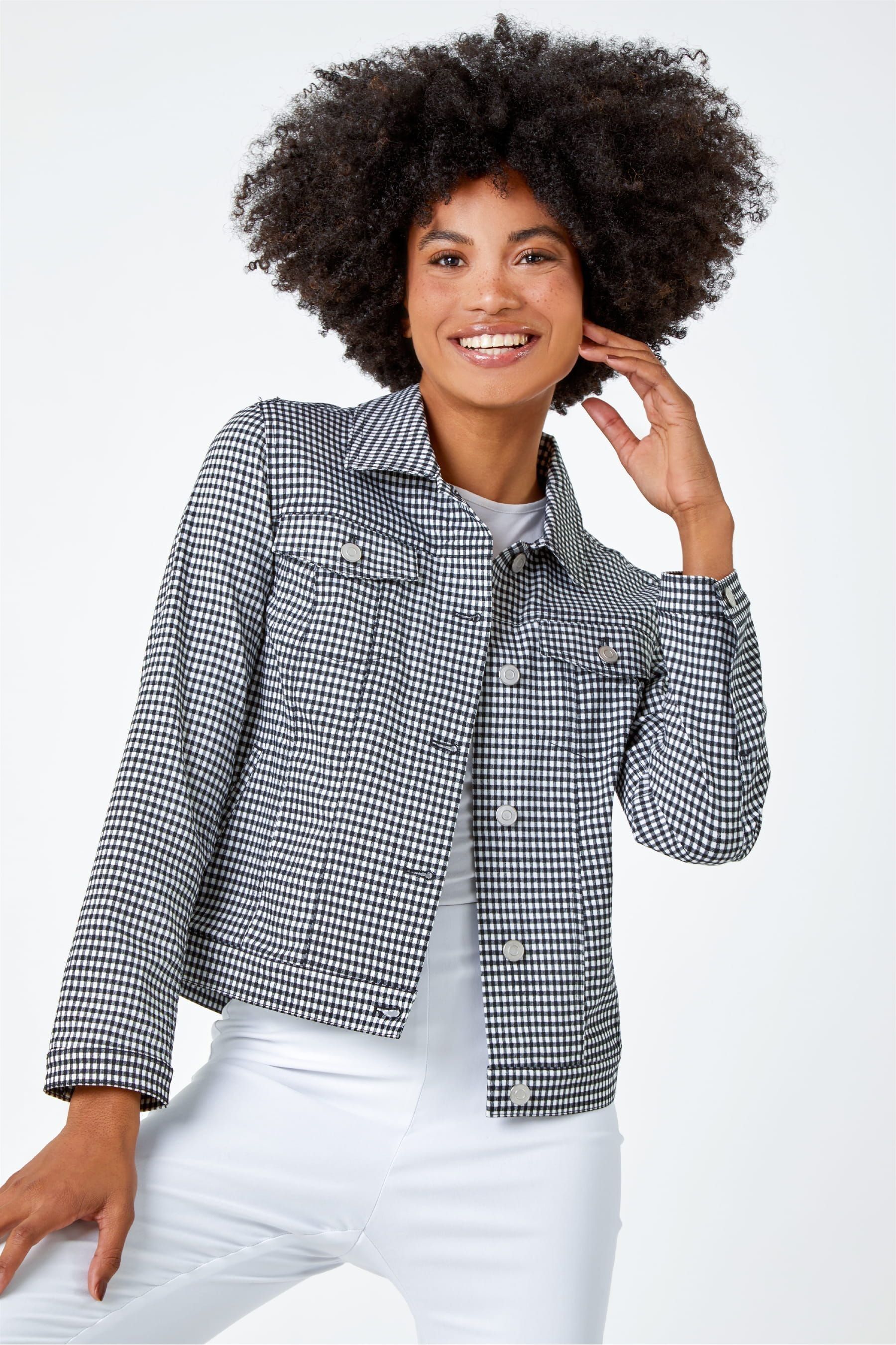 Buy Roman Black Gingham Stretch Denim Jacket from the Next UK online shop