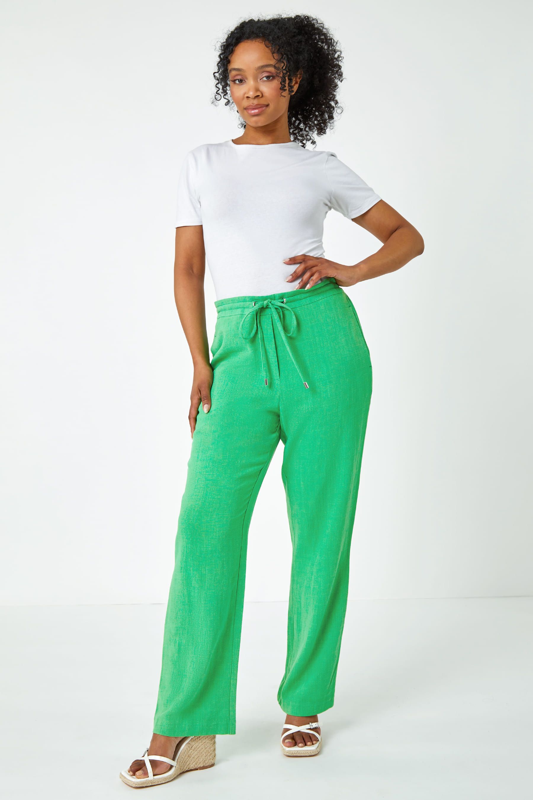Buy Roman Green Petite Wide Leg Linen Trousers from the Next UK