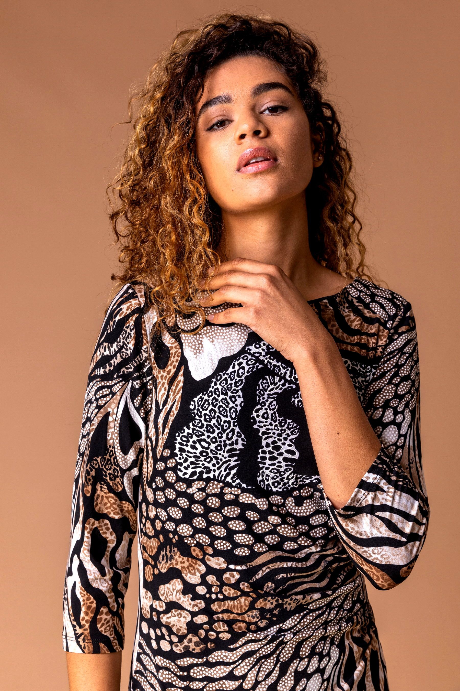 Buy Roman Brown Textured Abstract Animal Print Dress from the Next