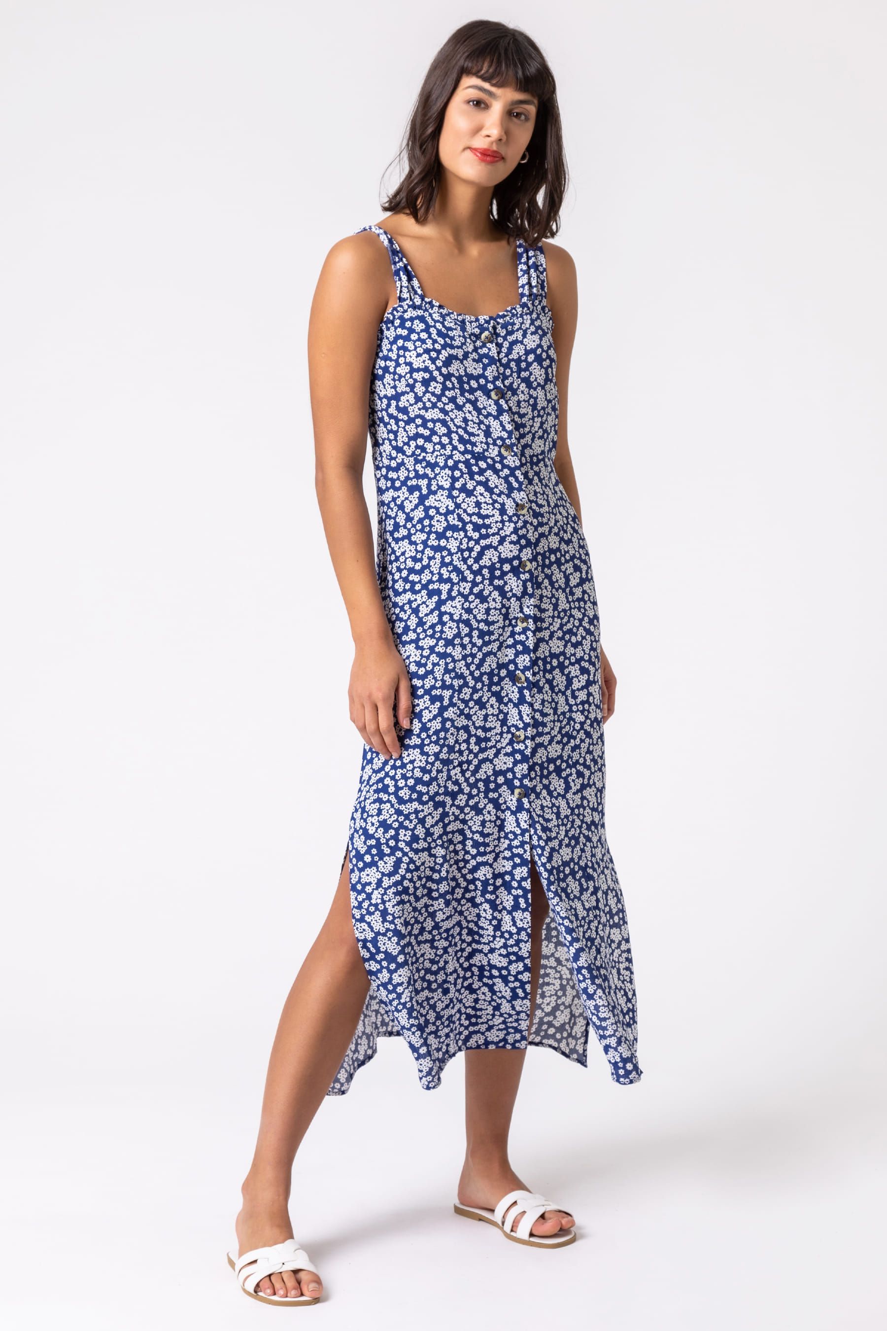 Buy Roman Blue Ditsy Floral Button Through Dress from the Next UK