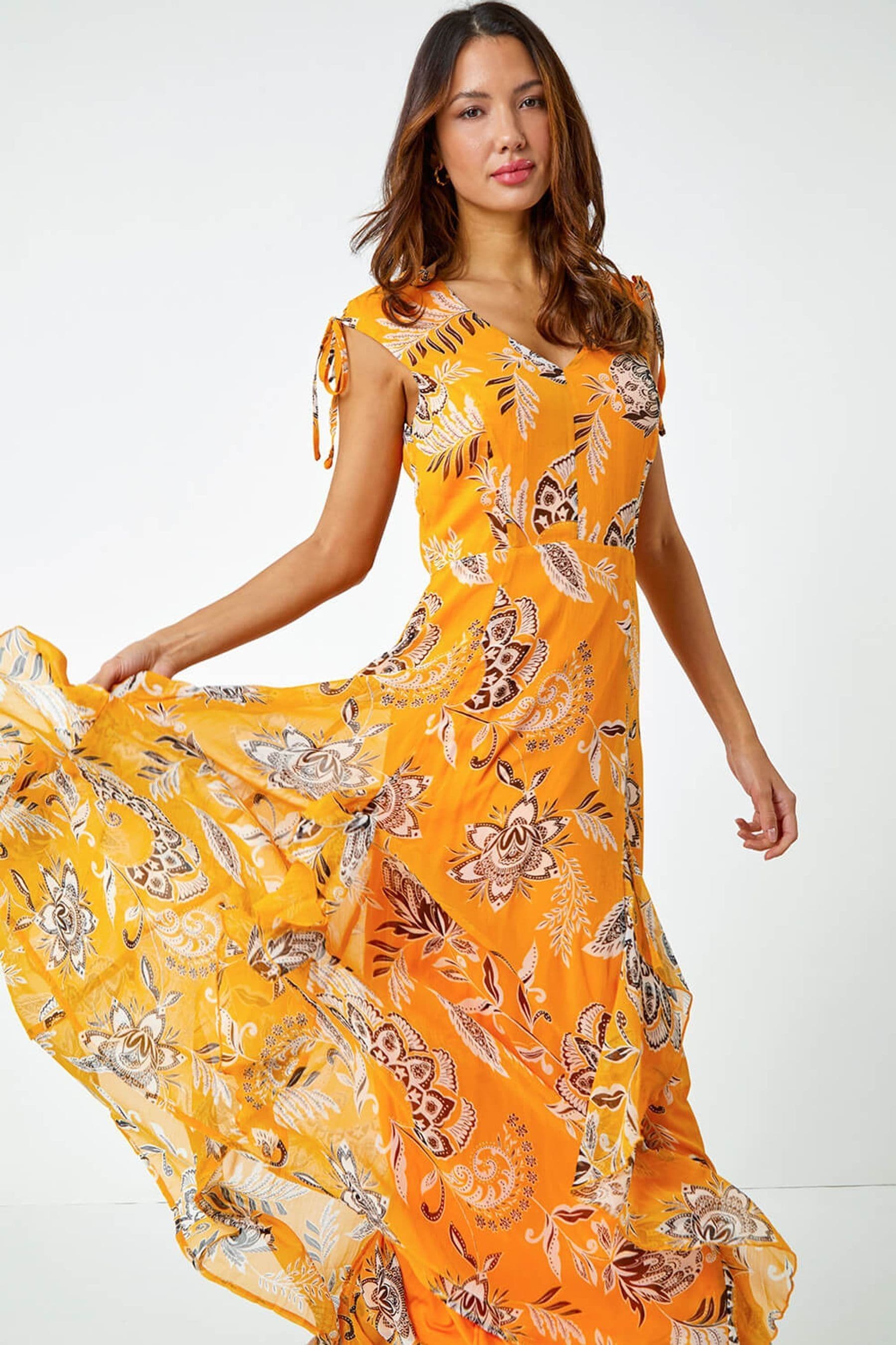 Yellow frill maxi dress top