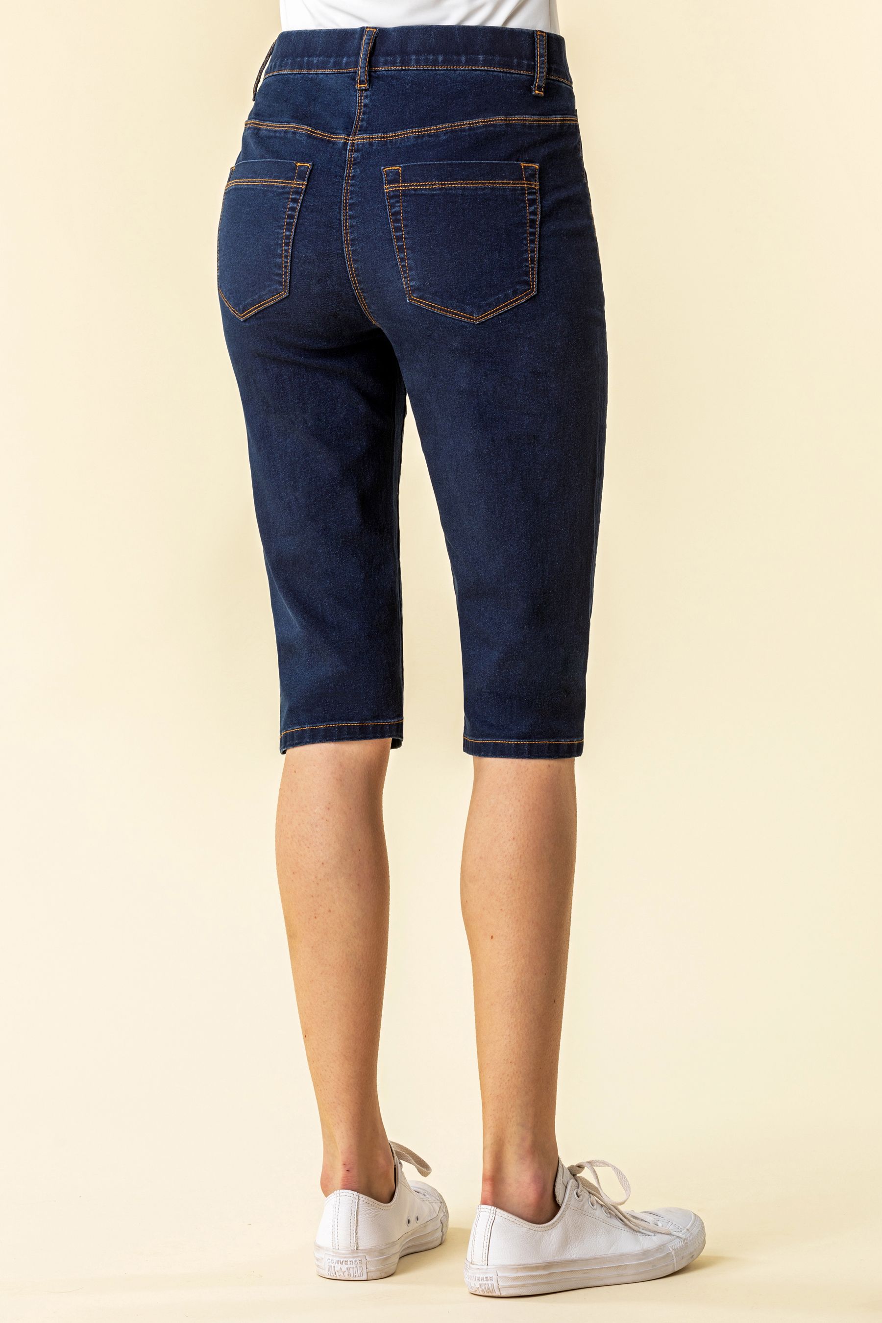 Denim pedal pusher shorts on sale