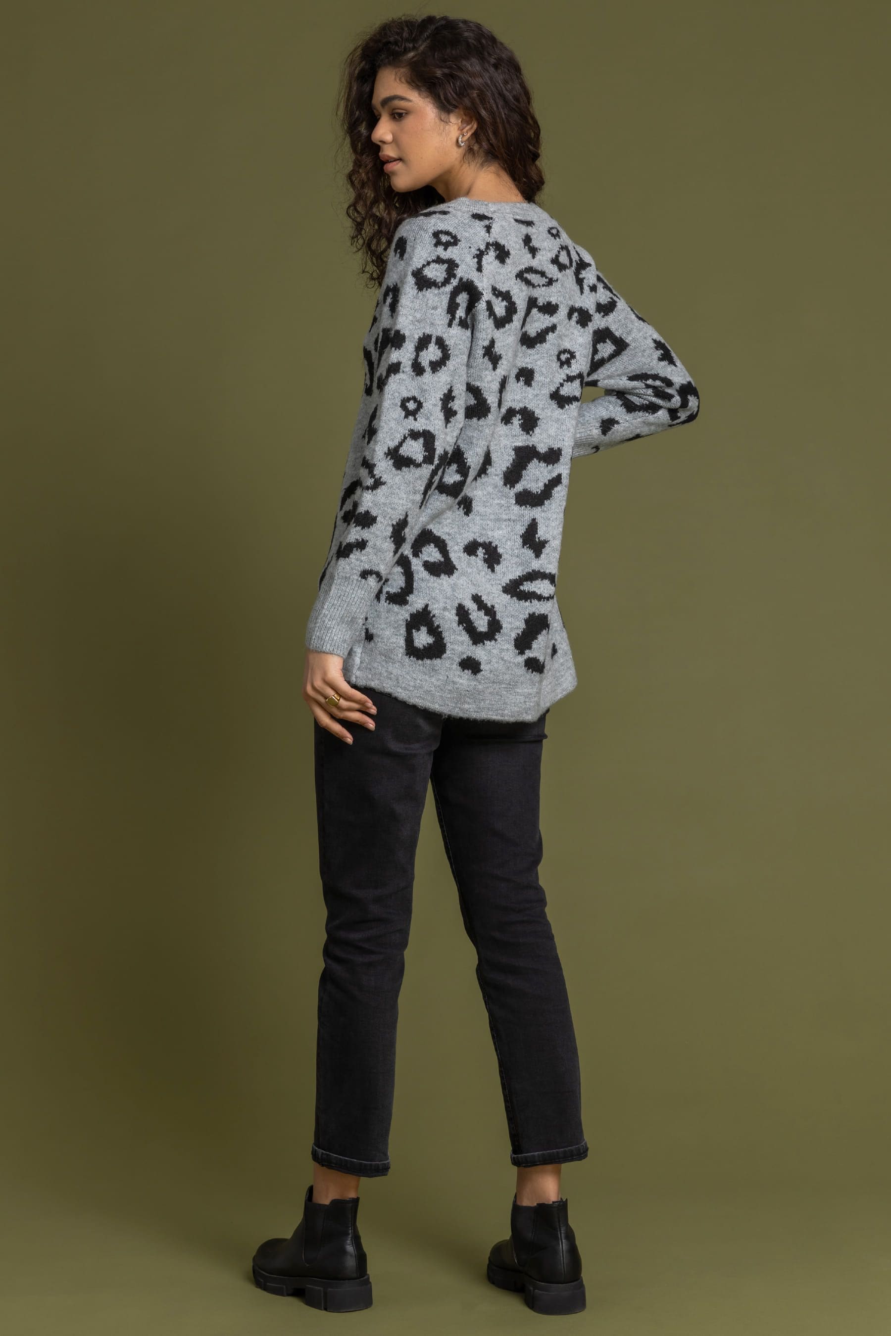 Grey animal shop print jumper