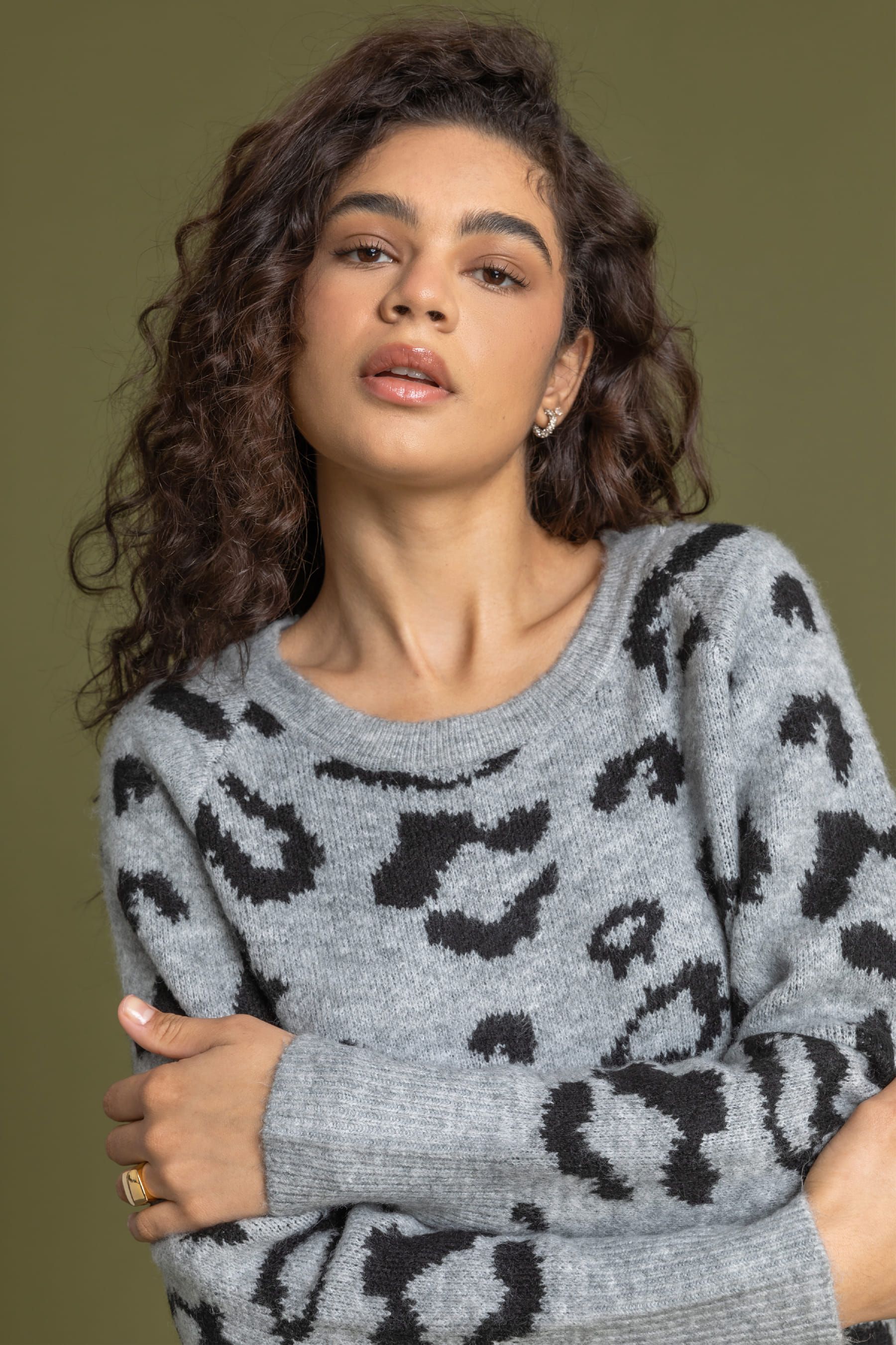Grey animal outlet print jumper
