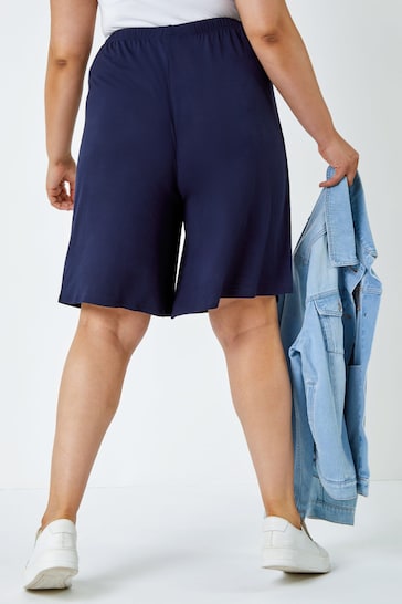 Roman Blue Wide Leg Stretch Jersey Shorts