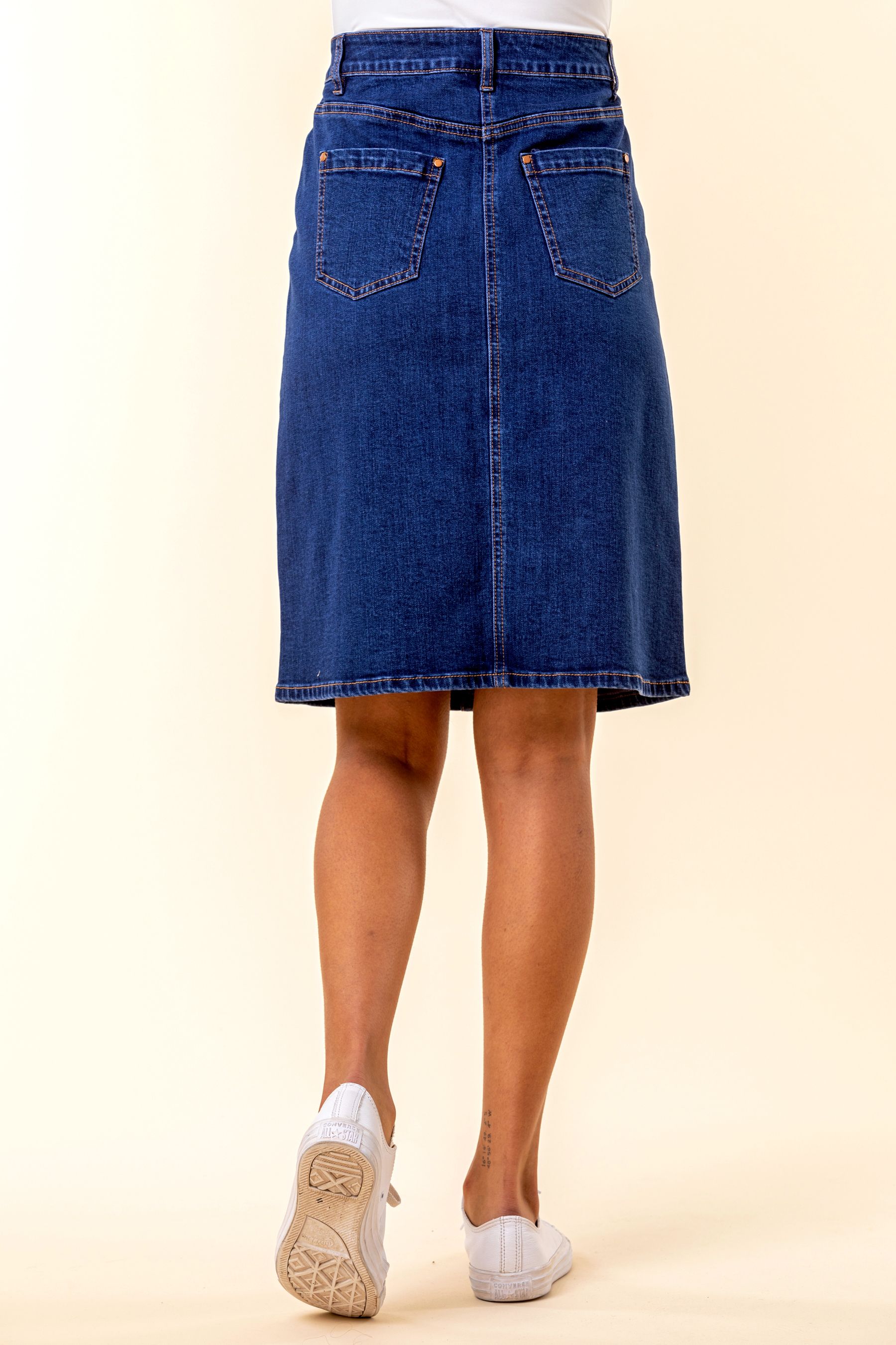 Knee length a on sale line denim skirt uk