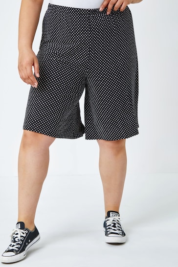 Roman Black Curve Polka Dot Stretch Jersey Shorts